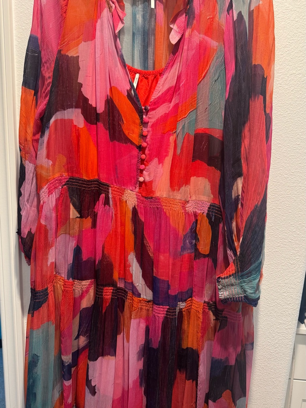 Anthropologie Multicolor Abstract Print Maxi Dress - Red, Pink & Purple - Picture 4 of 5